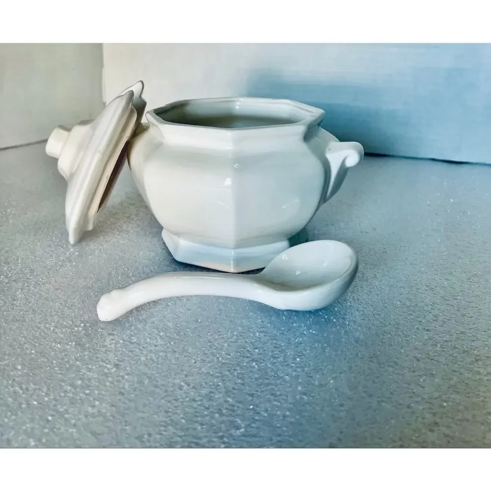 Soup Terrain.  White with matching Lid and Ladle.